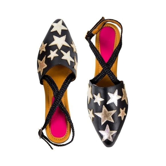 Silvia Cobos SALLY Flat Mule Black Ankle Wrap with Stars sz 39 = US sz 8.5 - Picture 1 of 16